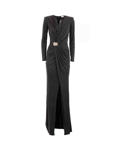 Shop ELISABETTA FRANCHI  Abito: Elisabetta Franchi abito red carpet in jersey cupro drappeggiato con maniche lunghe.
Il punto vita è enfatizzato da un accessorio gioiello in strass e perle che chiude la profonda scollatura incrociata.
Fodera in raso stampa monogram.
Spalline imbottite.
Zip sulla schiena.
Accessorio in strass e perle.
Composizione: 92% Cupro 08% Elastane.
Fabbricato in Italia.. AB49337E2-110